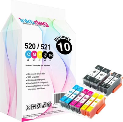 Inktdag inktcartridges voor Canon PGI-520xl / CLI-521xl, multipack van 10 stuks voor Pixma iP3600, IP4600, IP4700, MP540, MP5410, MP550, MP560, MP620, MP630, MP640, MP980, MP990, MX860, MX870