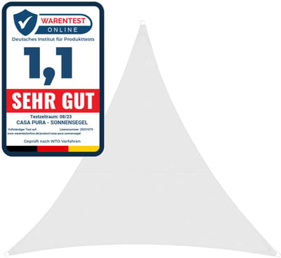FLOORDIREKT Zonnescherm 3 x 3 x 3 m - Wit - Driehoekig - incl. bevestigingsmateriaal - Scheurvast polyesterweefsel - Waterafstotend geïmpregneerd - Zonwering