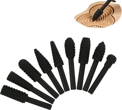 SnelShoppen - 10-delige Houtfrees Set voor Boormachine en Accuschroefmachine, Houtgrater, Carbon Staal Frees, Bal-, Cilinder- en Conische Frees voor H