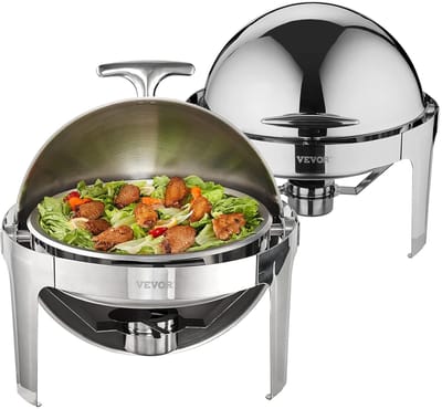 VEVOR DT-C1101 Ronde Catering Warmer Server Chafing Dish Buffet Set, Roestvrij Staal, Zilver
