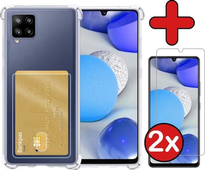 Hoesje - Geschikt voor Samsung Galaxy A42 - Met 2x Screenprotector - Pashouder - Kaarthouder - Back Cover - Telefoon Hoes Shockproof - Siliconen Case - Shock Proof - Pasjes Houder - Telefoonhoes - Transparant