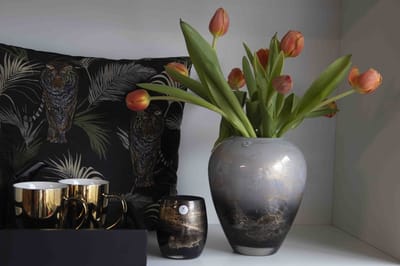 Vaas bol met bladgoud Zwart Wit Bladgoud/ Hotel Chique Vaas
