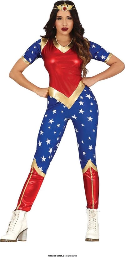 Guirca - Charmante Star Heldin - Vrouw - Blauw, Rood - Maat 38-40 - Carnavalskleding - Verkleedkleding