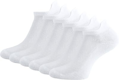 6 paar SQOTTON® Badstof Sneakersokken met lipje - Naadloos - Wit - Maat 35-38