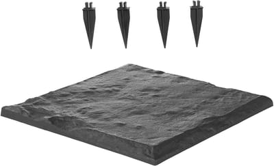 Tuinstapstenen, 4 stuks, 39,4 x 39,4 cm, decoratieve padstenen met pinnen, duurzaam kunststof voor buitengebruik, glad oppervlak, ideaal voor gazon, terras en tuin, grijs