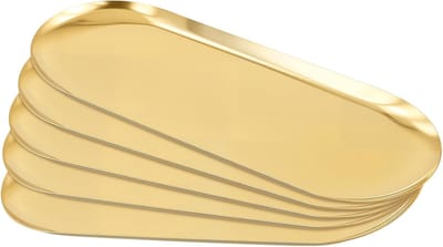 5 stuks gouden dienblad, ovaal, 30 x 12 cm, groot roestvrij staal, serveerborden, gouden decoratief dienblad, opbergschaal, decoratieve borden, decoratieve borden voor sieraden, cosmetica