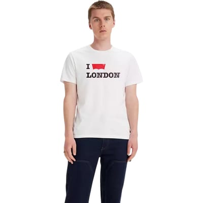 Levis Heren T-shirt met ronde hals en Batwing-logo uit Londen (Wit)