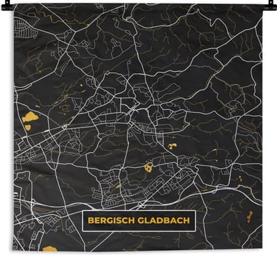 Wandkleed - Wanddoek - Bergisch Gladbach - Goud - Kaart - Plattegrond - Stadskaart - Duitsland - 180x180 cm - Wandtapijt