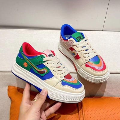 Casual Meerkleurige Regenboog Mandarijneend Ins Witte Schoenen Dames Nieuw Lente en Zomer Populair Oppervlak Platform Sports Board Schoenen 40 blue