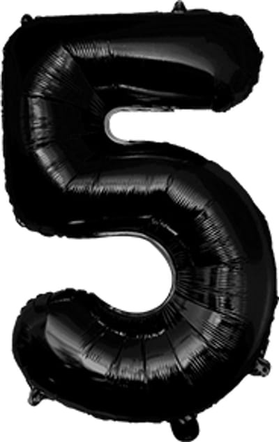 Cijfer ballon | Folieballon | Afmeting: 40cm | Kleur: Zwart | Cijfer: 5