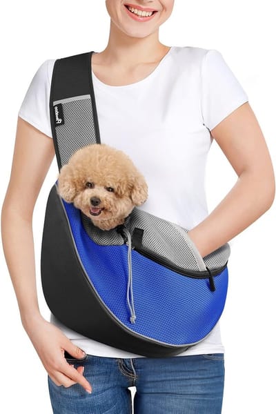 Hondendraagtas met Ademend Mesh, Handvrije Puppy Draagzak, Verstelbare Schouderriem en Ritsvak voor Buitengebruik, Geschikt voor Kleine Honden, M, Blauw