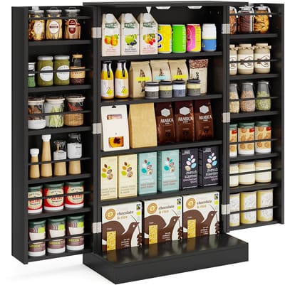 COSTWAY Multifunctionele kast, opbergkast met 6 verstelbare planken, keukenkast voor eetkamer, woonkamer (zwart)