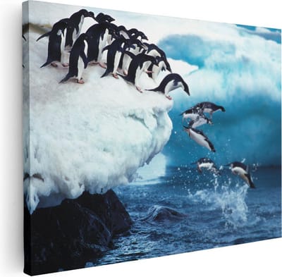 Artaza Canvas Schilderij Vogels - 40x30 cm - Klein - Muurdecoratie Pinguïns - Wanddecoratie Winter - Kamer Accessoires Dieren
