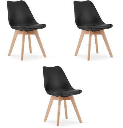 Set van 3 Stoelen MARK – Zwart, Beukenhouten Poten, Kunststof Zitting met Kunstlederen Kussen, Strak Design, Ergonomisch, Geschikt voor Keuken, Eetkamer, Kantine en Werkruimte, Max. 120 kg