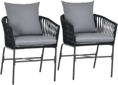 Outsunny tuinstoel - set van 2 stoelen - met 4 kussens - staal - zwart