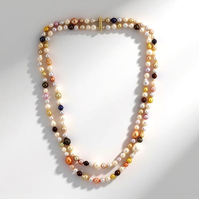 Cavill - Luxe Multi-streng Parelketting - 925 Sterling Zilver Verguld - Witte, Gele & Perzik Zoetwaterparels - Elegante Fancy Ketting 45 cm