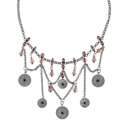 Behave – Statement ketting rookbruine kralen – Boho stijl zilverkleur