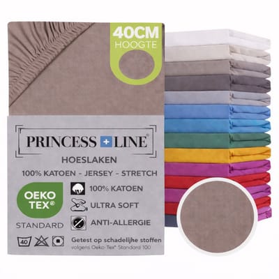 Princess Line- Comfortabel Ultra-Soft-Hoeslaken -100% katoen-Jersey -Stretch -Strijkvrij- Rondom elastiek-Hoekhoogte tot 40cm-Voor Boxspring-Waterbed-2Persoons- Lits-Jumeaux-180x220x40cm-Taupe