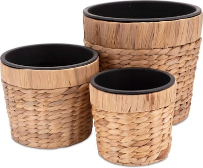 Set van 3 gevlochten bloempotten van zeegras - ideale plantenpotten voor elk interieur - 16, 20 en 26 cm