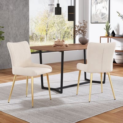 MIVRAY Eetkamerstoel Set Van 2 - Lounge Design Met Lendensteun - Voor Eetkamer En Woonkamer - Fluweel Beige Goud