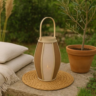 Branded by - RE011 - Lantaarn Jake beige - hout - linnen - glas - RE011