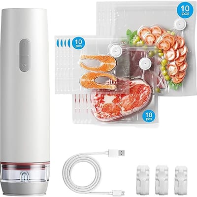 Handheld Vacuümsealer Vacuümmachine Vacuümsealer Klein, 60Kpa zuigkracht met 30 herbruikbare zakjes, voor thuis en op reis