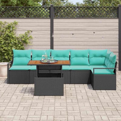 vidaXL - Tuinbank - Set - 7 - st - 6-Aantal - zitplaatsen - Zwart - en - Teal