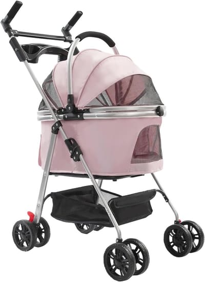 Hondenbuggy Opvouwbaar - Hondenwagen Reizen - Huisdieren Vervoeren - Lichtgewicht Aluminium Frame - 50 x 60 cm - Sakura Roze