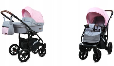 BabyLux® Kinderwagen 2in1 – OPTIMAL - LIGHT PINK BLACK FRAME - Opklapbare Wandelwagen incl. Reiswieg, Multifunctionele Buggy Sportstoel - Combi-kinderwagen met Luiertas, Regenhoes, Klamboe, Bekerhouder, etc.