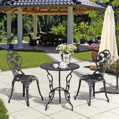 Sweiko Tuinbarset - Balkon tafel en stoelen set - Rozenreliëf - Bronskleurig