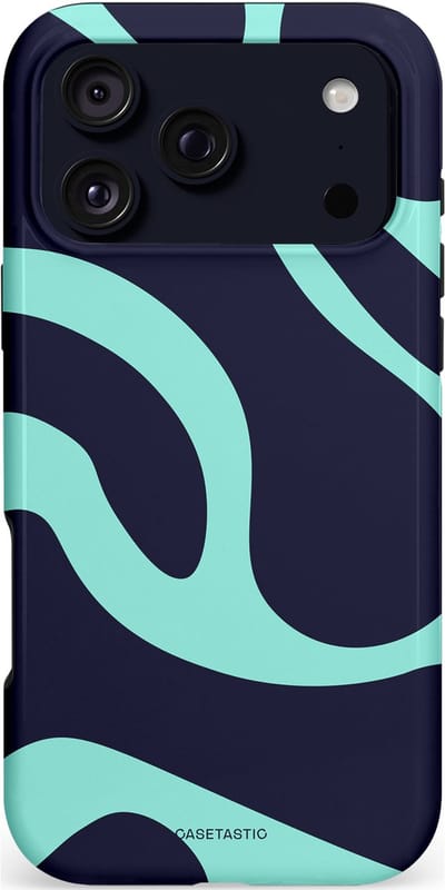 Casetastic hoesje geschikt voor Apple iPhone 17 Pro Max - MagSafe - Dubbellaagse bescherming - Golvenritme Aqua-Marine - Fashion Case - Donkerblauw Mintgroen