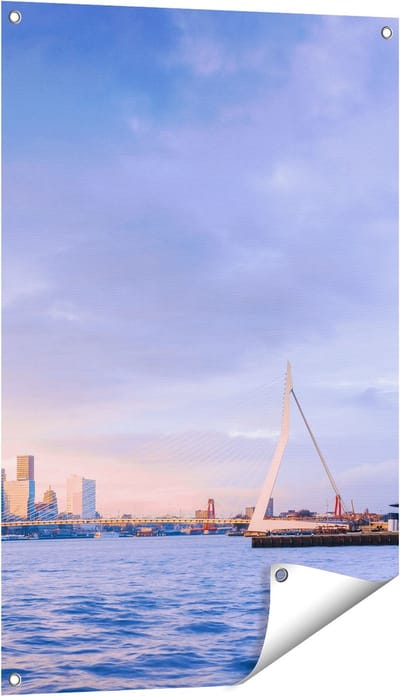 Gards Tuinposter Rotterdamse Skyline aan het Water - 60x90 cm - Tuindoek - Tuindecoratie - Wanddecoratie buiten - Tuinschilderij