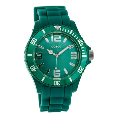 OOZOO Timepieces - Aqua groene horloge met aqua groene rubber band - C4351