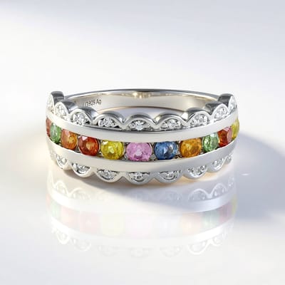 Cavill - Zilveren Ring met Saffieren 0,94 ct - 925 Sterling Zilver Geplatineerd - Elegant Rond Geslepen Blauwe en Roze Edelstenen - Ringen 16-21