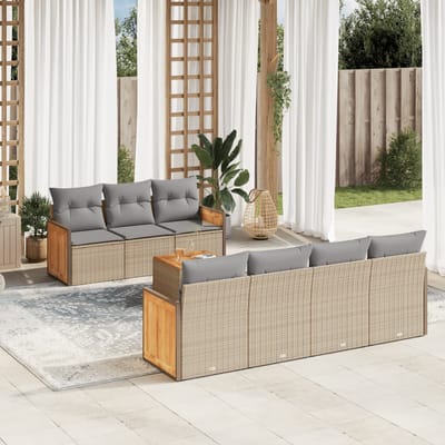 vidaXL - 8-delige - Loungeset - met - kussens - poly - rattan - beige