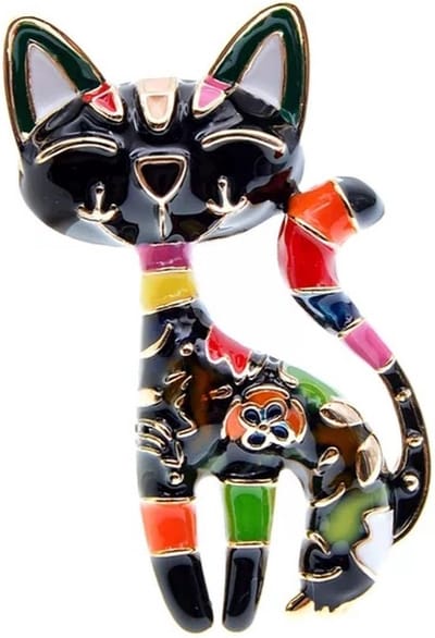 Zelto -Broche - Broche Boetiek-Zwarte Kat - Geel -Groen -Zwart- Poes- Zwart-Poes