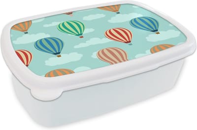 Broodtrommel Wit - Lunchbox - Brooddoos - Patronen - Lucht - Luchtballon - 18x12x6 cm - Volwassenen