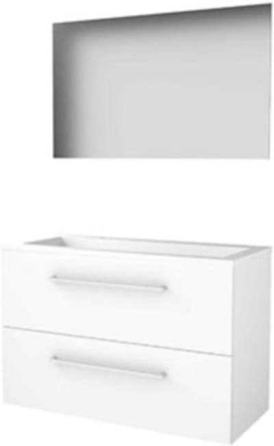 Basic-Line Ultimate 46 Badkamermeubelset - 100 x 46 cm - Met Grepen - 2 Lades - Acryl Wastafel - 2 Kraangaten - Spiegel met Indirecte LED Verlichting - Ice White