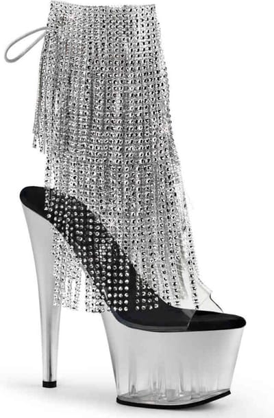 Pleaser - ADORE-1017RSFT Plateau Laarzen, Paaldans schoenen - Paaldans schoenen - 44 Shoes - Zilverkleurig/Transparant
