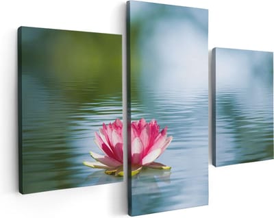 Artaza Canvas Schilderij Drieluik Roze Lotusbloem Op Het Water - 90x60 - Foto Op Canvas - Canvas Print