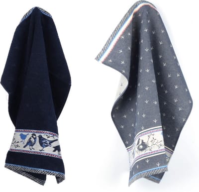 Luxe Keukendoek en Theedoek Vogel Donkerblauw - Bunzlau Castle - 100% biologisch katoen - Keukendoek 60x53cm en Theedoek 65x65cm