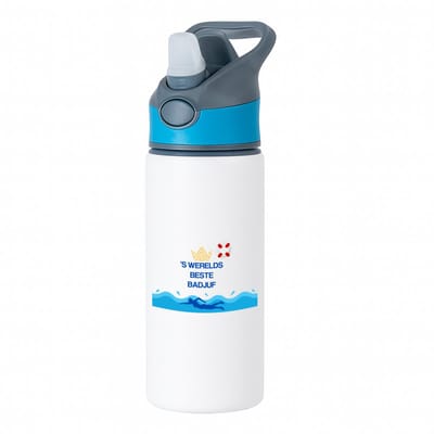 Hacebo® - Badjuf cadeau - waterfles met rietje blauw - Badjuf - Badjuffen en badmeesters - Cadeau badjuf - zwemmen - zwemdiploma - cadeau - kado - gift - geschenk - moederdag - lifeguard - water fles - 650ML