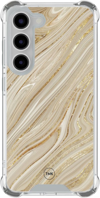 Shockproof hoesje geschikt voor Samsung Galaxy S23 - Golden marble - Schokbestendig - Verhoogde randen - TPU case - Extra Sterke Back Cover - Marmer - Transparant, Goud