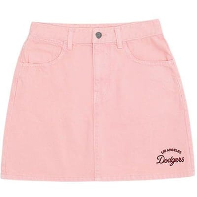 MLB Los Angeles Dodgers Jupe en Jean Fermeture Éclair Logo Coupe Ajustée Femme Jupes Rose 3FDSV0143-07PCS M white