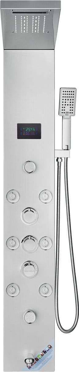 Douchepaneelsysteem, 6 Douchestanden, Led En Scherm Douchepaneeltoren met Waterkracht, Regenval, Waterval, 8 Massagejets, Baduitloop, Handdouche, Wandgemonteerde Roestvrijstalen Doucheset