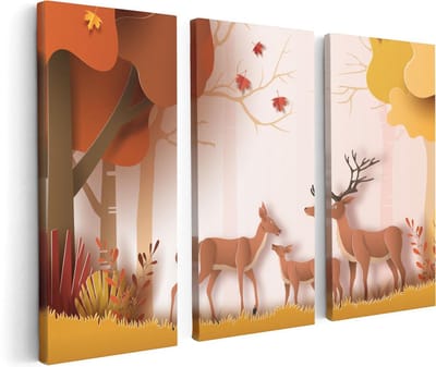 Artaza Canvas Schilderij Drieluik Herten In Het Bos Illustratie - Abstract - 120x80 - Foto Op Canvas - Canvas Print