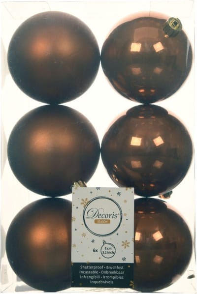 Decoris Kerstballen - 6x st - kaneel bruin - D8 cm - kunststof - mat/glans - kerstversiering