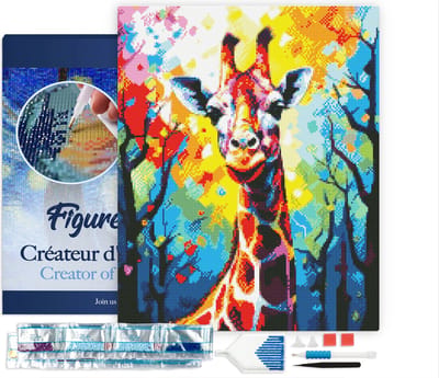 Figured'Art Diamond Painting set Volwassenen 40x50 cm met lijst Kleurrijke Abstracte Giraf - 5D DIY Art full drill vierkante diamant - Canvas al ingelijst