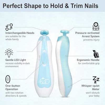 Baby Nageltrimmer 21 in 1 - Elektrische Nagelvijl voor Kinderen met LED Licht