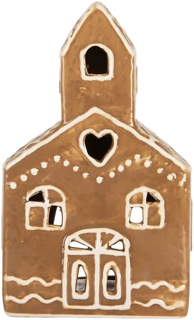 Clayre & Eef Waxinelichthouder Huis 10x10x16 cm Bruin Keramiek